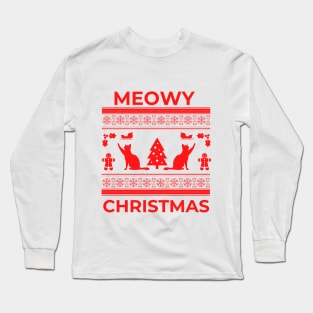 Ugly Christmas Sweater, Christmas Sweatshirt, Funny Christmas Sweater, Meowy Christmas, Cat Christmas Sweater, Christmas Sweater Long Sleeve T-Shirt